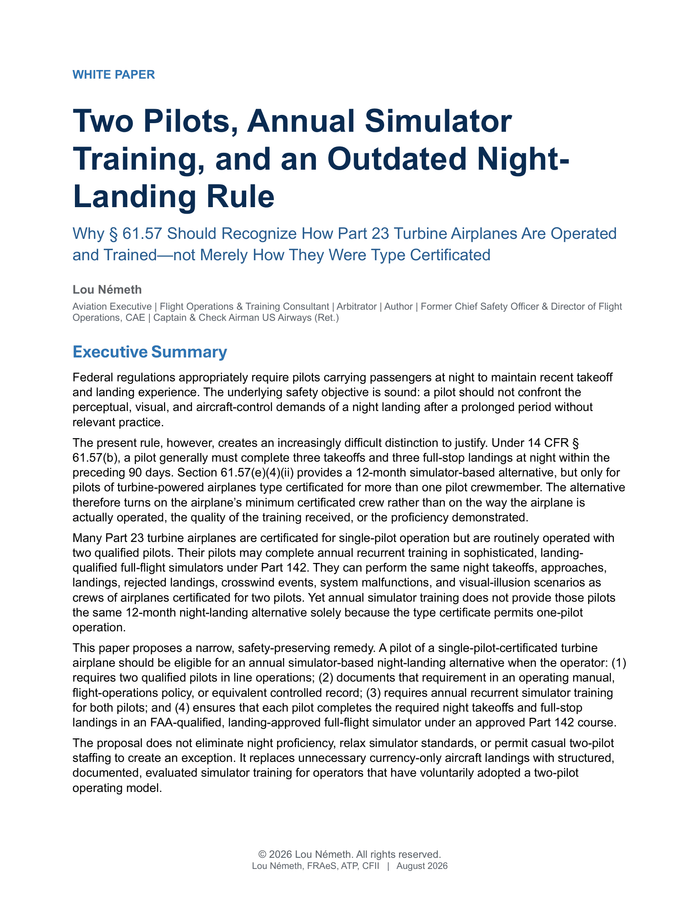 Two Pilots, Annual Simulator Training, and an Outdated Night-Landing Rule